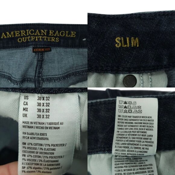 American Eagle Extreme Flex Slim Jeans Mens 30x31 READ Dark Wash Mid Rise - Picture 8 of 16